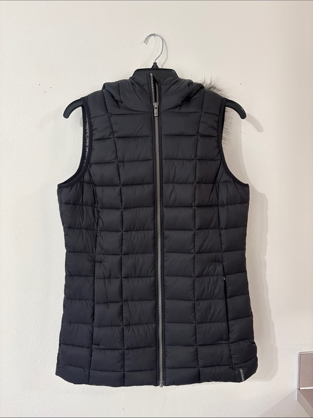Columbia Black Omni-Heat Puffer Vest Faux Fur Hooded Jacket Size S